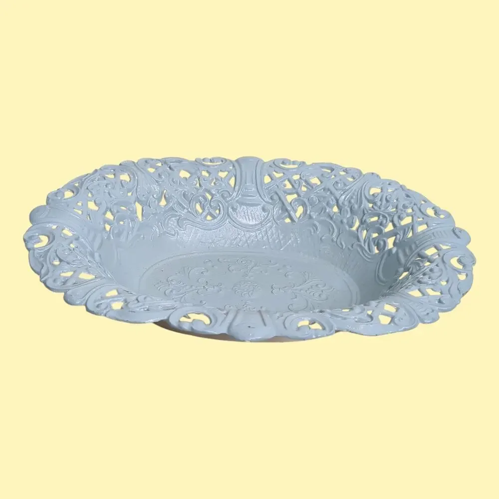 Vintage Italian Ornate Filigree Blue Painted Metal Fruit Bowl/Basket Italy